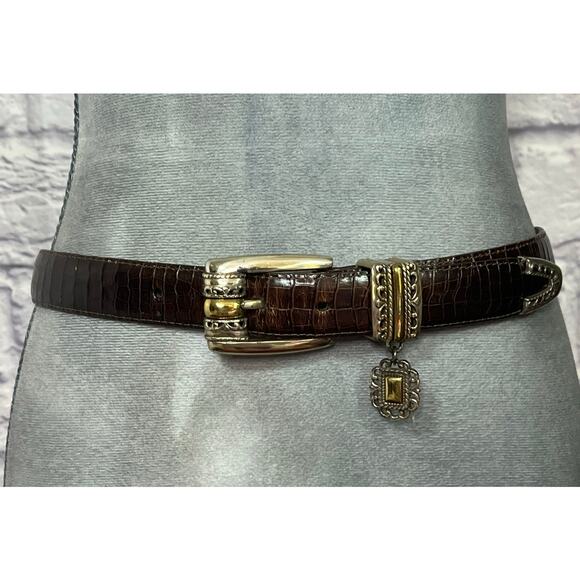 Brighton Accessories - Brighton Western/Boho Croc-Stamped Leather Belt with Filigree Buckle Design